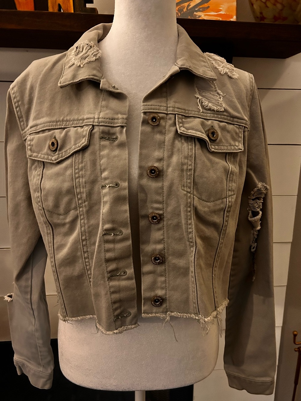 Jessica Simpson Distressed Cropped Jean Jacket